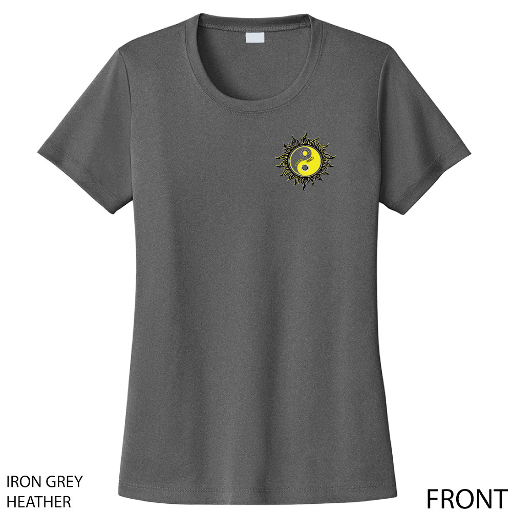 Beach Squad shirt ladies performance short sleeve yin yang sun grey front
